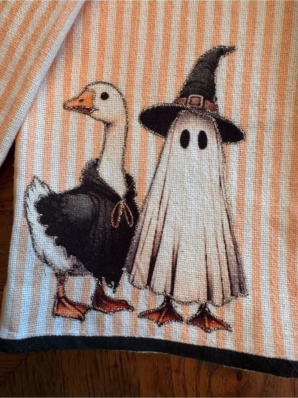 Halloween Kitchen Towels Set of 2 Ghost Pumpkins Striped Orange Black